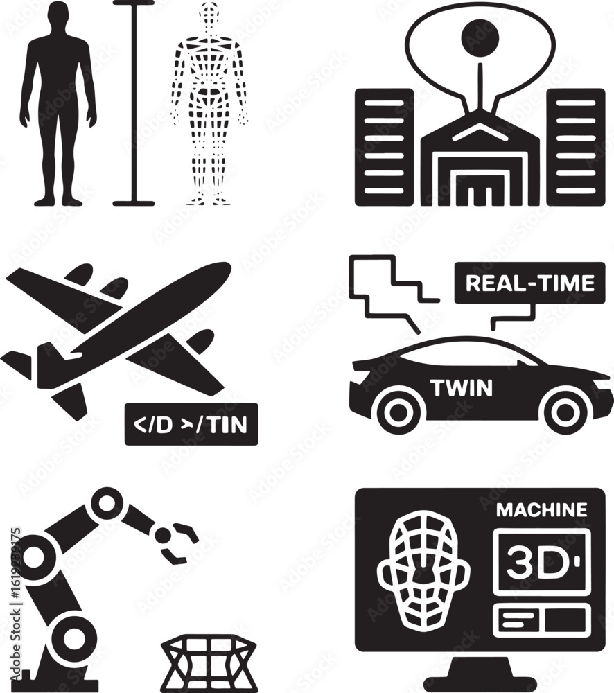 Obraz premium Digital Twin Technology Concept with Robot and 3D Machine Learning