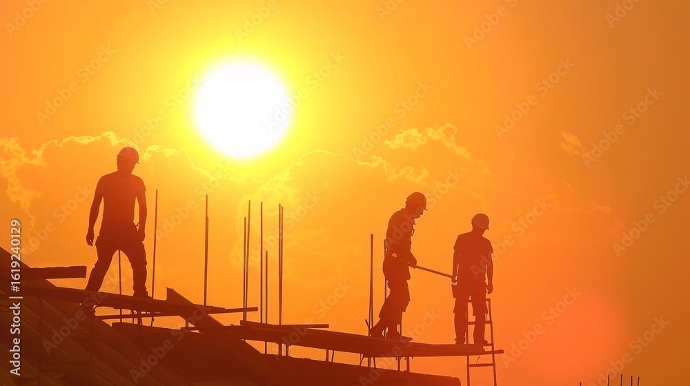 Fototapeta premium Workers in Hot Weather: Safety, Challenges, and Protective Measures for Heat-Exposed Labor. From construction sites and farm fields to outdoor maintenance crews and delivery personnel, workers facing