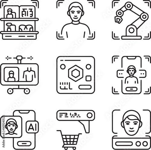Technology icons face recognition robot shopping artificial intelligence vector