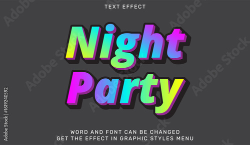 Vibrant night party text effect design for event promotions