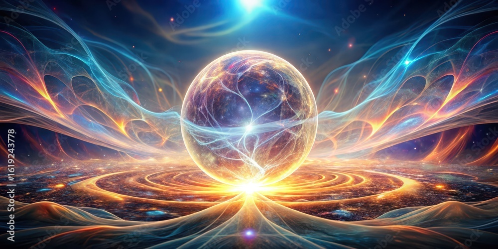 Fototapeta premium Cosmic Orb A Celestial Genesis of Energy and Light, Embracing the Universe's Radiant Birth