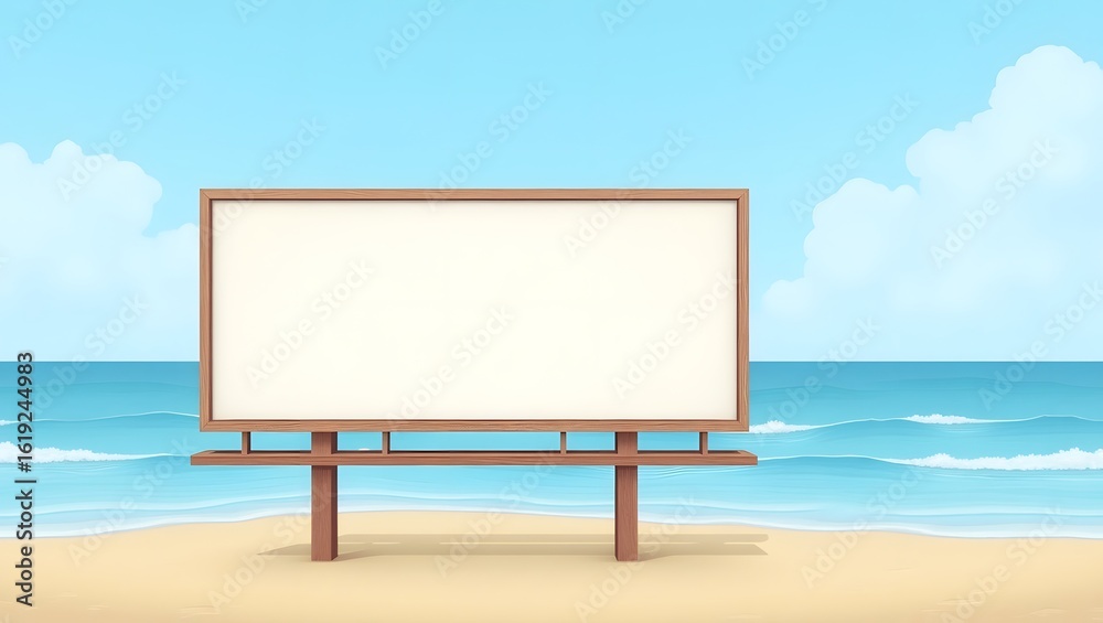 Fototapeta premium Commercial Display Mockup: Blank Billboard in the Clear Beach