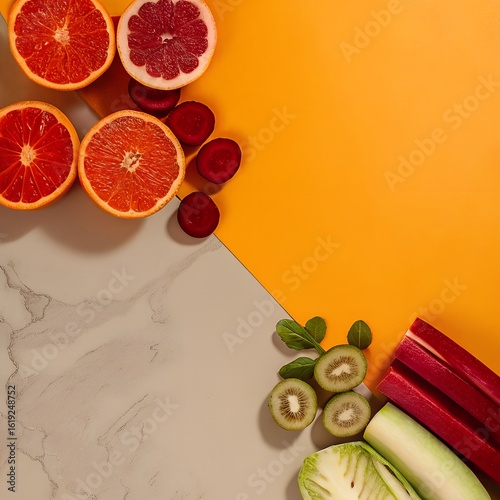 Clean Eating Concept with Colorful Fruit and Veggie Border