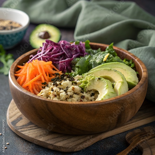 Colorful Vegan Power Bowl with Fresh Wholesome Ingredients