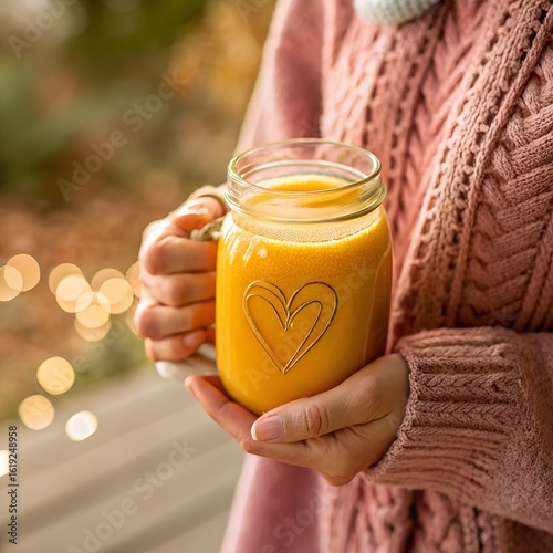 Cozy Close-Up of Person Holding a Warm Beverage Glass