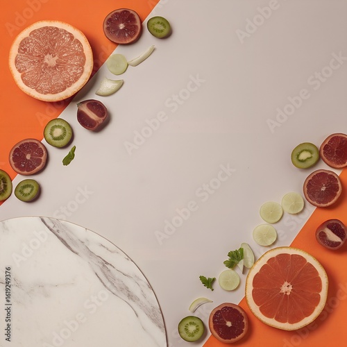 Fresh Organic Ingredients Composition with Central Blank Area