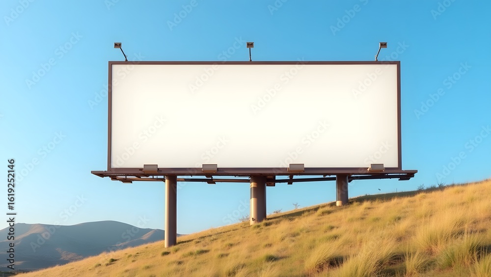 Obraz premium Commercial Display Mockup: Blank Billboard in the Mountain