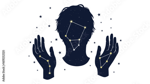 Celestial Connections: Constellations Silhouette with Hands and Stars Illustration