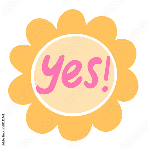 Cute Flower Yes Sticker – Positive Word Clipart in Yellow and Pink