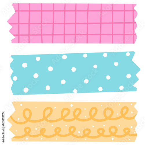 Cute Colorful Washi Tape Set – Pink Grid, Polka Dots, and Doodles