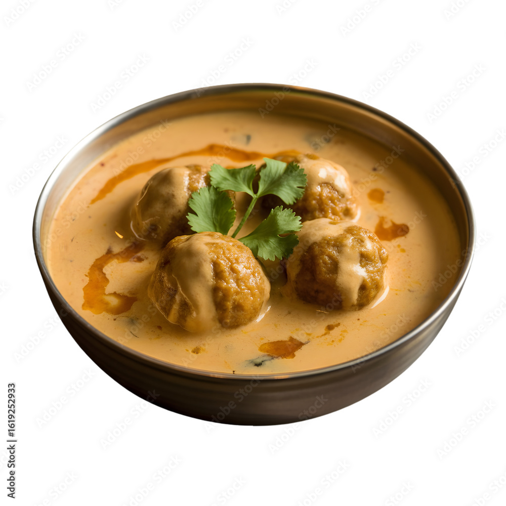 Malai Kofta Creamy curry perfection Isolated on white background Malai Kofta Creamy curry perfection Isolated on white background