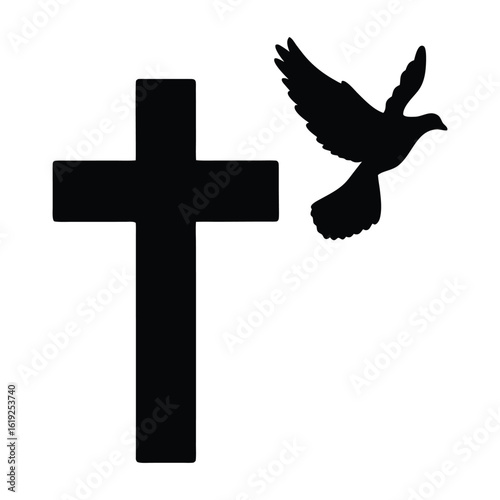 Christian cross and dove silhouette vector illustration for religious designs and templates needs