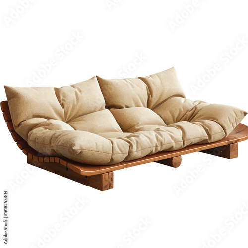 Comfortable Beige Futon Sofa with Wooden Frame Relaxing and Cozy