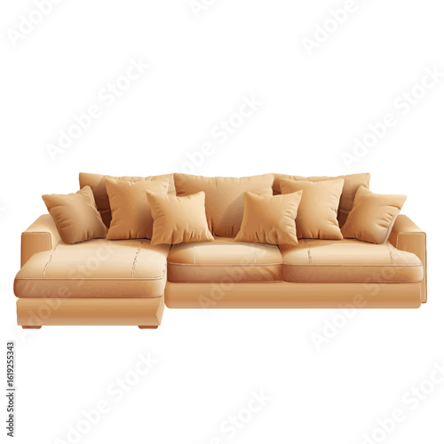 Comfortable Beige Sectional Sofa with Numerous Plush Pillows for Relaxation