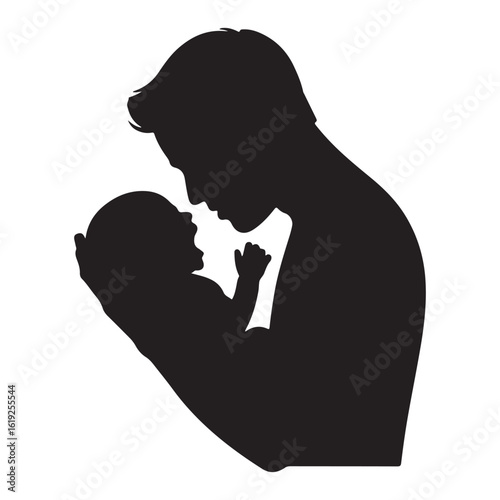 Silhouette of a father tenderly holding and kissing his newborn baby in a loving embrace