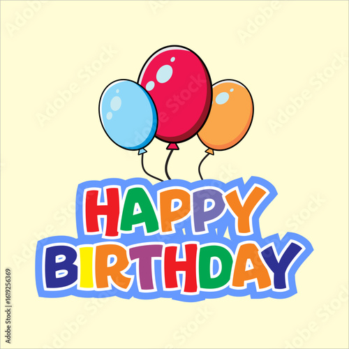 Colorful Happy Birthday Balloons Graphic with Festive Celebration Design