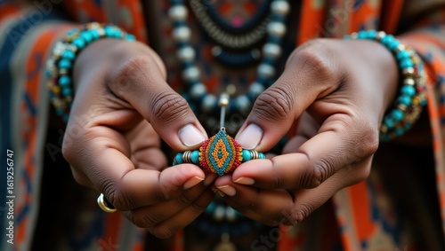 Wallpaper Mural Hands adorned with vibrant beaded jewelry showcasing artisanal craftsmanship and cultural expression Torontodigital.ca