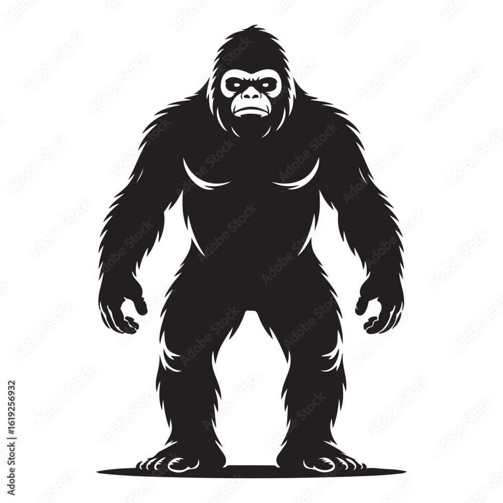 Obraz premium Powerful silhouette of a standing gorilla with detailed fur texture and intense gaze