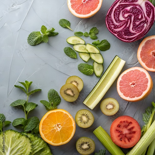 Vibrant Healthy Food Flat Lay with Fresh Fruits and Vegetables