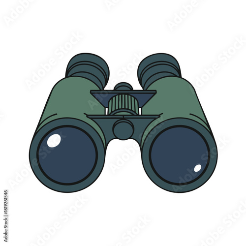 Cartoon style green binoculars with black rims and central focus knob