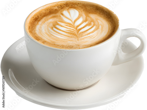 라떼 아트가 담긴 플랫 화이트 커피 컵