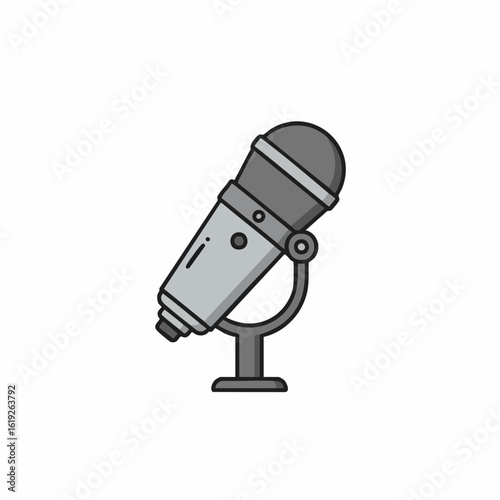 Stylish Gray Microphone on Stand for Recording and Broadcasting