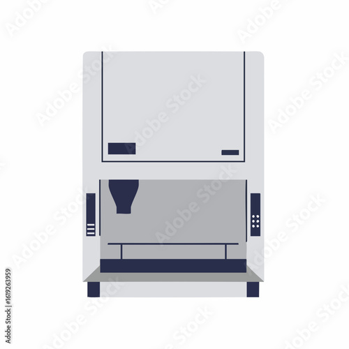 Fume hood illustration with control panel and internal components
