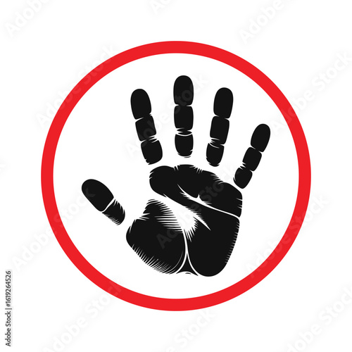 Handprint Stop Sign Symbol with Red Circle - No Entry or Warning Icon