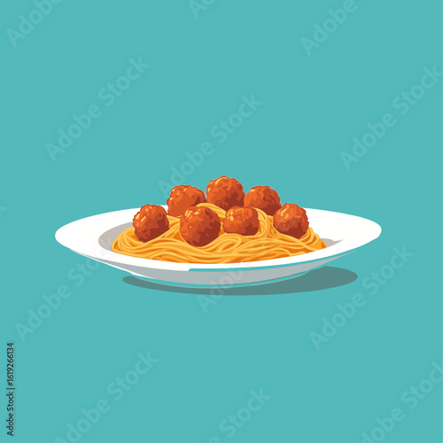 Spaghetti meatball logo illustration flat vector design