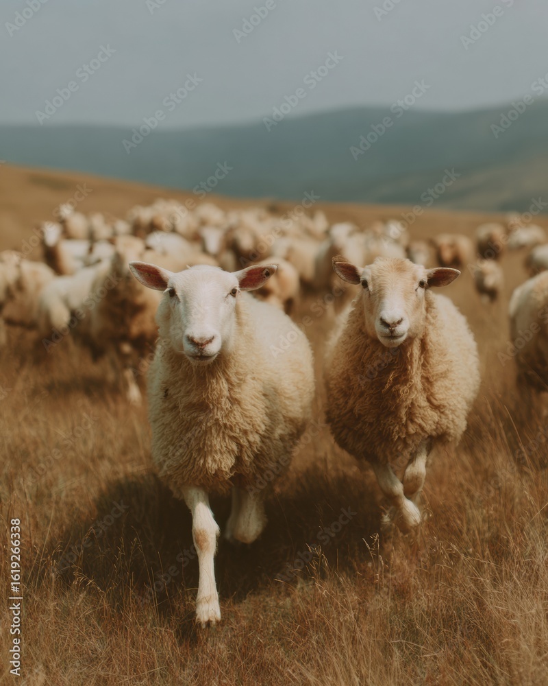 Fototapeta premium Authentic Royal Welsh Show Livestock Flock Grazing on Summer Farmland for Sustainable Farming and Local Produce Marketing Campaigns