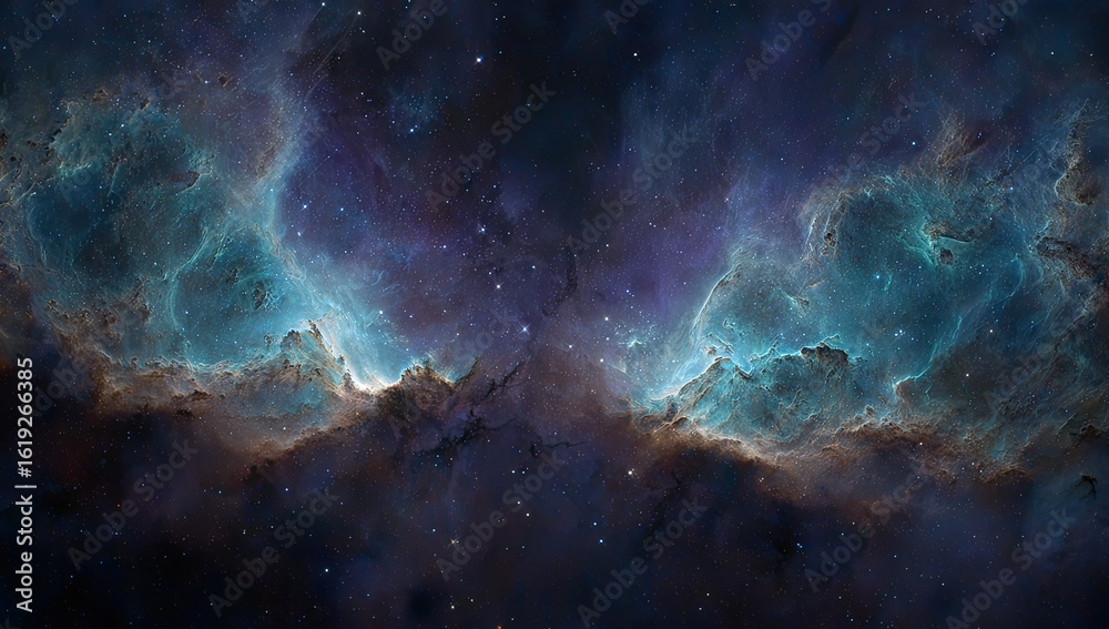 Fototapeta premium Cosmic nebula, turquoise clouds, deep space, stellar background, astronomy wallpaper