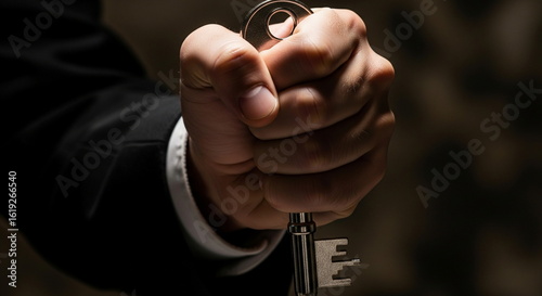 Business Hand Holding Key – Symbol of Opportunity, Leadership, and Success