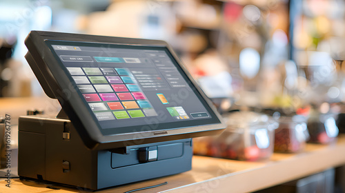 Cash register software showing on a touchscreen in a cafe