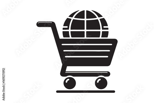A simple black shopping cart icon isolated on white background