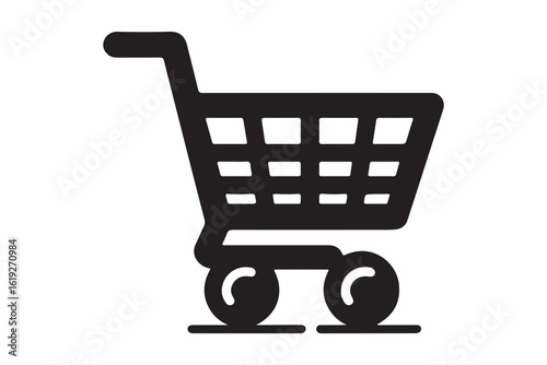 A simple black shopping cart icon isolated on white background