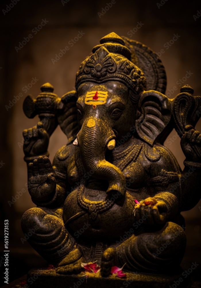 Fototapeta premium A closeup of a ganesha statue, a hindu deity, symbolizing wisdom, prosperity, and auspicious beginnings