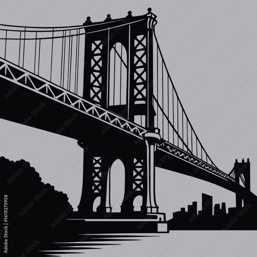 Fototapeta premium Abstract bridge silhouette with supporting structure in cmyk