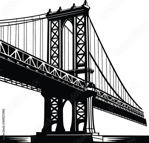 Modern abstract bridge silhouette with structural support elements