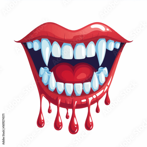 Scary vampire mouth with sharp fangs and dripping blood, a monstrous concept for Halloween horror.