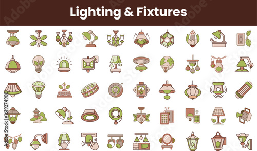 A colorful collection of various lighting fixtures, including chandeliers, lamps, and wall lights, showcasing diverse designs and styles for home d�cor.