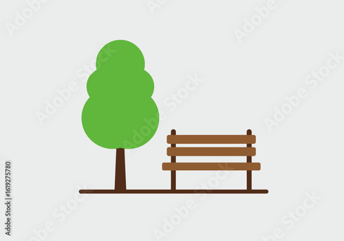 Park Bench and Tree Illustration