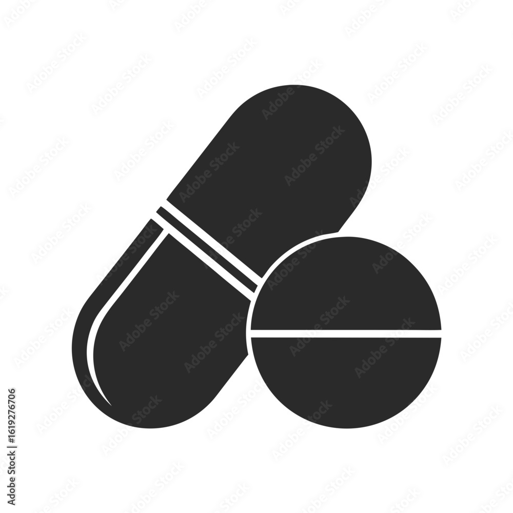 Painkiller pills icon vector silhouette illustration isolated on white background Painkiller pills icon vector silhouette illustration isolated on white background