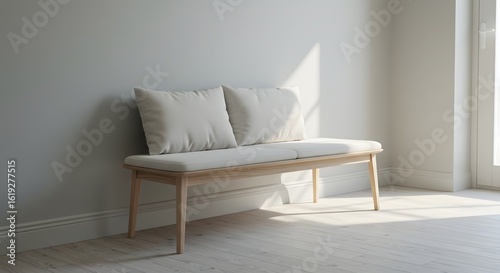 Modern Bench in Minimalist Interior with Sunlight