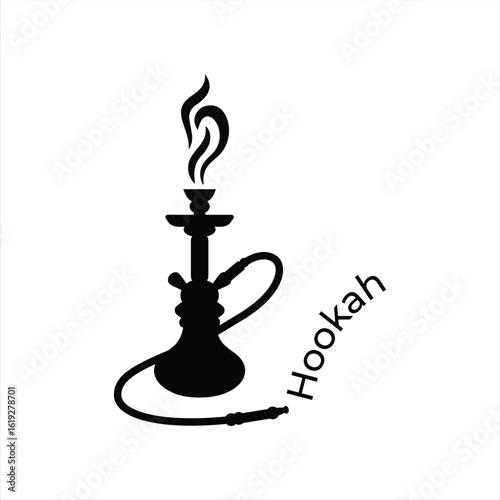 Silhouette of a Hookah with Rising Smoke Elegant and Minimalist Design Featuring the Word Hookah in Black Font