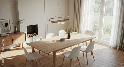 Modern Dining Room Interior with Wooden Table and Chairs