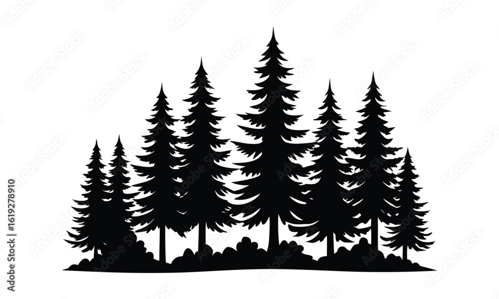 Fototapeta premium Fir trees silhouette, Pine trees silhouette vector