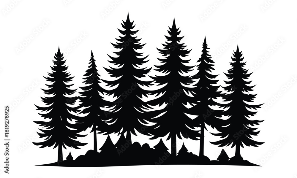 Obraz premium Fir trees silhouette, Pine trees silhouette vector