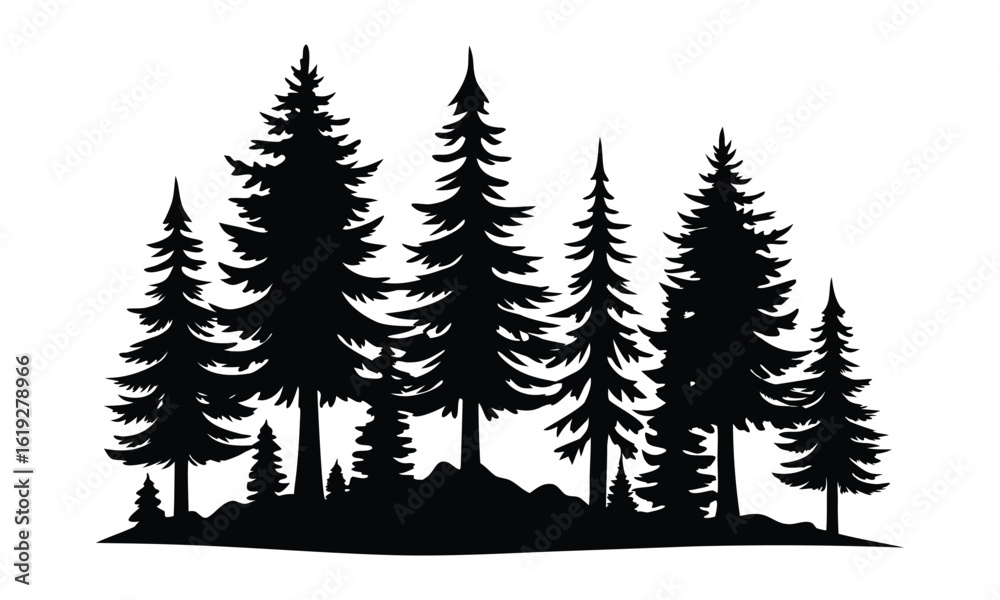 Obraz premium Fir trees silhouette, Pine trees silhouette vector