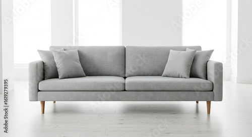 Modern Gray Sofa in Bright White Living Room