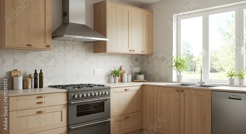 Modern Kitchen Interior Design with Wooden Cabinets and Stainless Steel Appliances